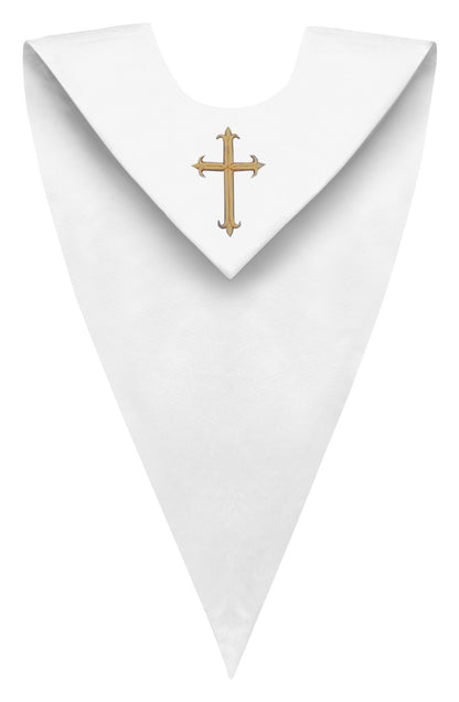 White V-Neck Choir Stole - Church Choir Robes - ChoirBuy